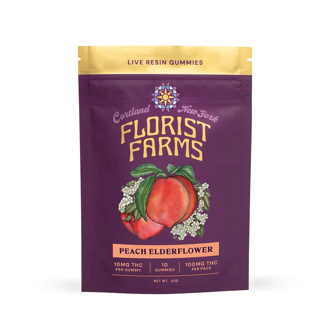 Florist Farms - Peach Elderflower | Live Resin Gummies | 100mg/10 Pieces | Florist Farms Main Image