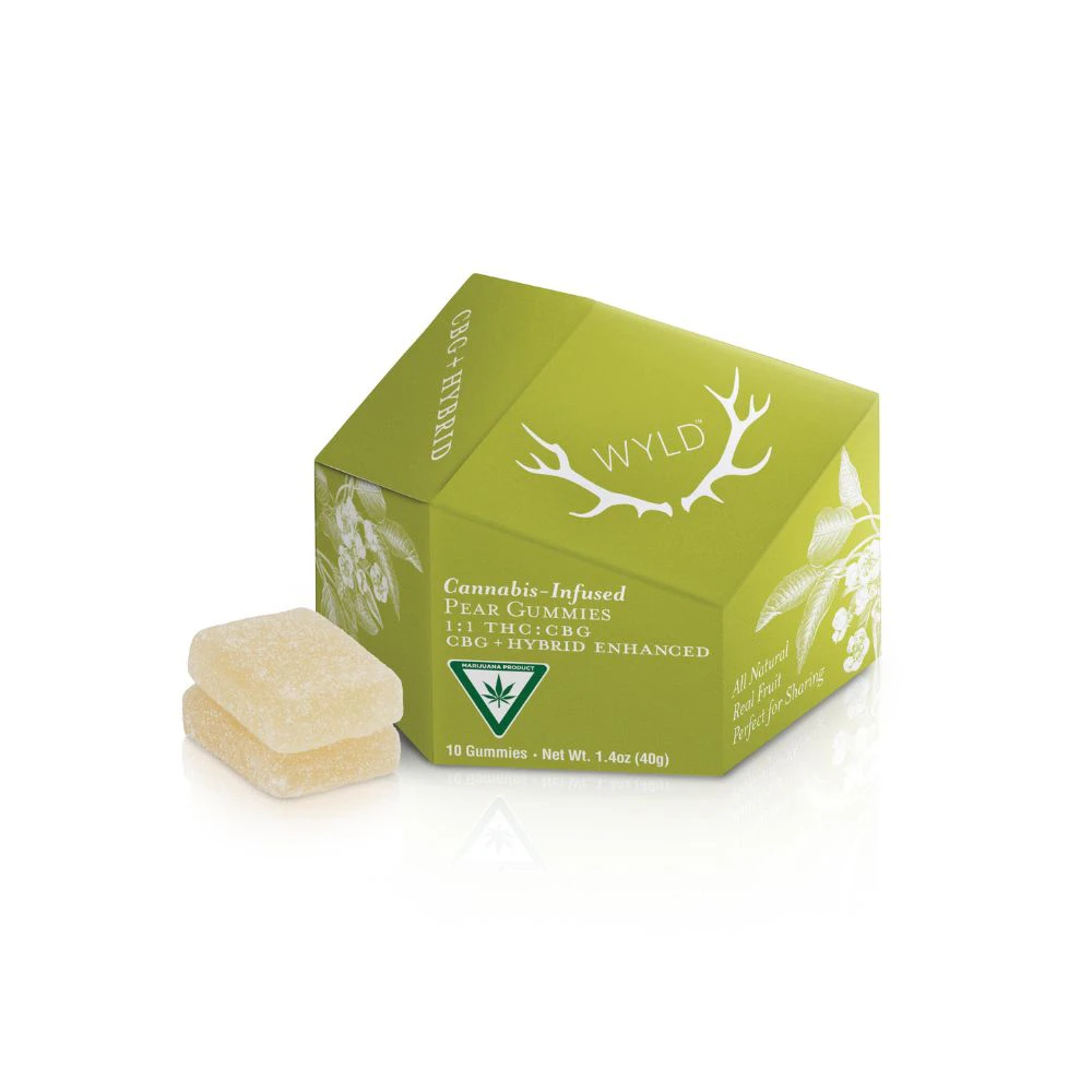 WYLD - Pear 1:1 THC:CBG 100mg Gummies (10x10mg) - WYLD Main Image