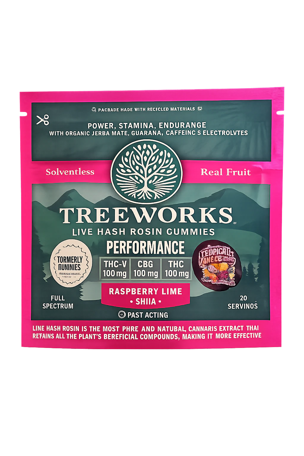 Treeworks of Massachusetts - Performance | Raspberrry Lime | Live Hash Rosin Gummies | 1:1:1 | THC-V:CBG:THC| [100mg] Main Image