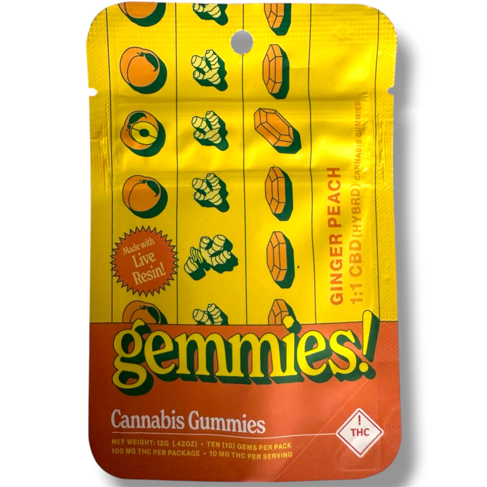 Higher Cultures - Ginger Peach (100MG) | 1:1 Live Resin Gummies | Hybrid Main Image