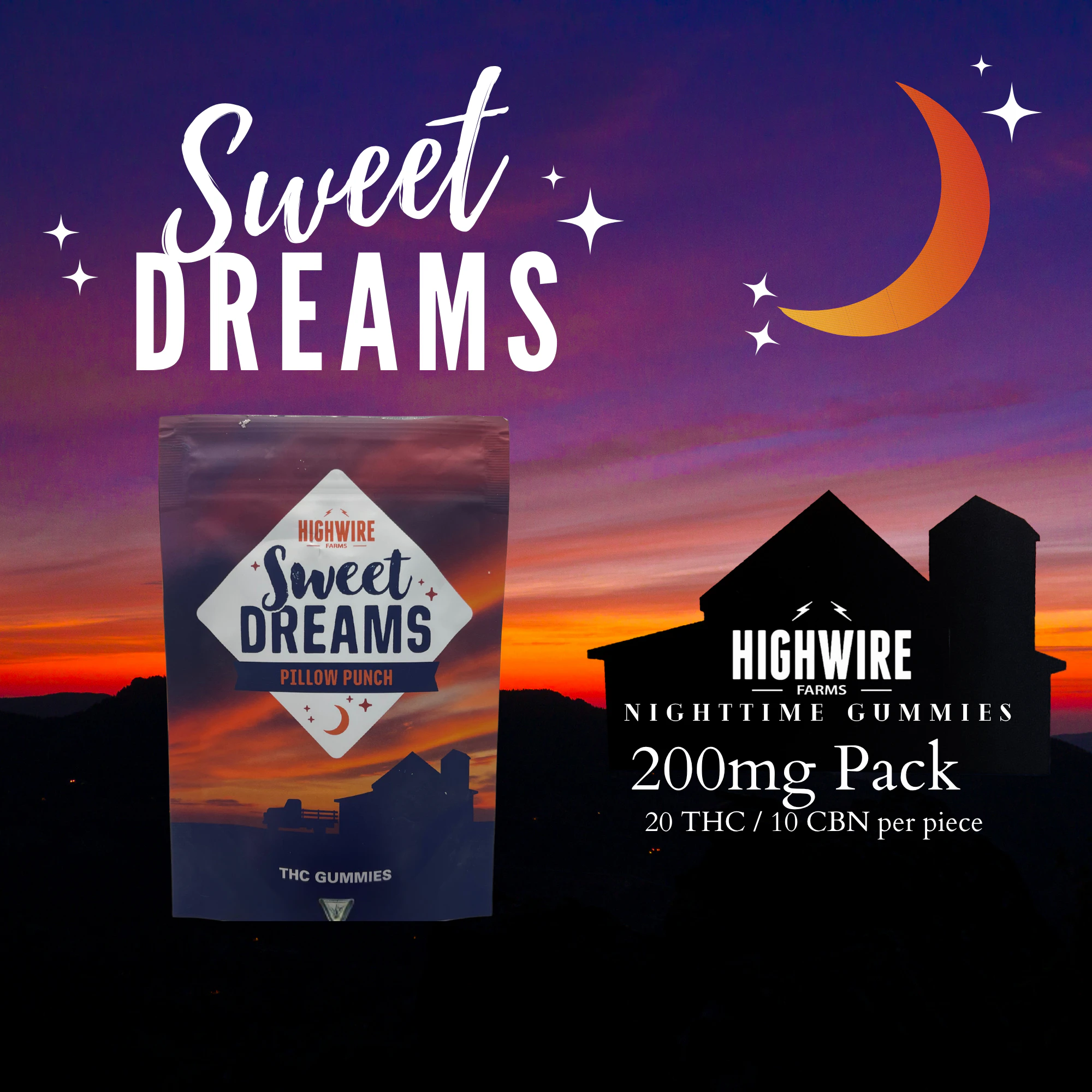 Highwire Farms - Sweet Dreams Gummies Pillow Punch 2:1 THC:CBN 200mg Main Image
