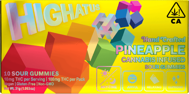 HIGHATUS -  Pineapple  - 100mg THC Hand Crafted Sour Gummies - Highatus
