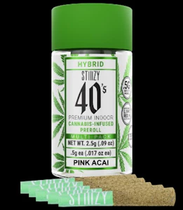 STIIIZY - Stiiizy-Pink Acai-40's-Hybrid-Infused Pre Roll-Live Resin- 5 per pack-Multi Pack-40%+-.5g
