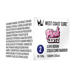 WEST COAST CURE - Pink Certz (H) | 1g Tier 2 Live Rosin Cold Cure Badder | West Coast Cure