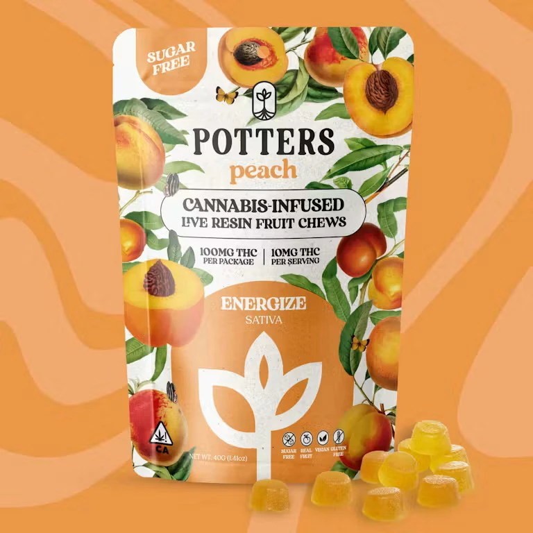 Potters - Potters - 100mg Live Resin Sugar-Free Chews - Peach Main Image