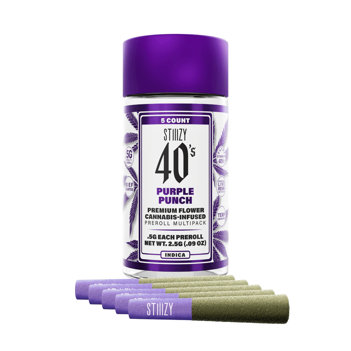 STIIIZY - Purple Punch (I) | .5g 5pk Multi Pack Infused 40s Prerolls | Stiiizy Main Image