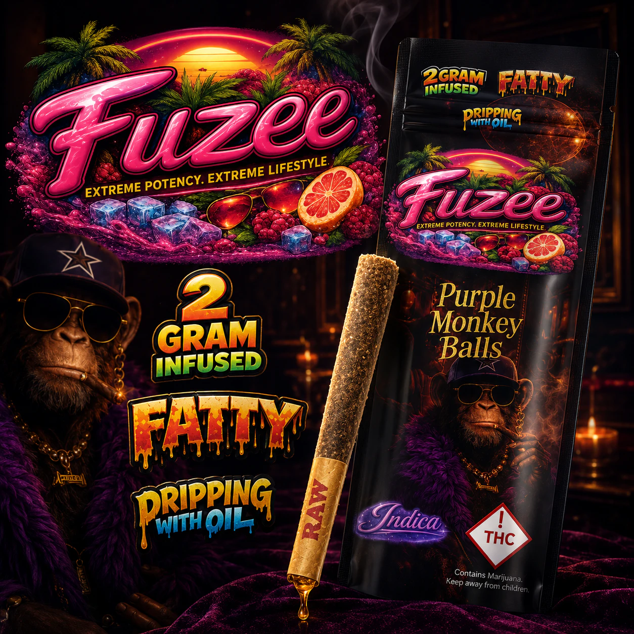 All Ways Aeroponics - FUZEES | 2 Gram Infused Pre-Roll | Purple Monkey Balls (I) Main Image