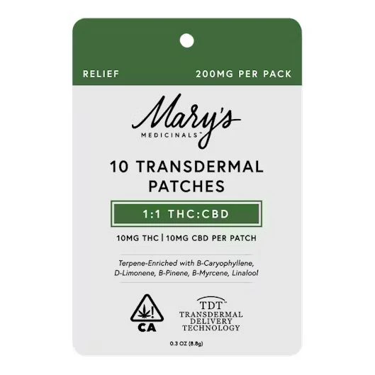 Mary's Medicinals™ - PATCH (10CT) - RELIEF 1:1 CBD:THC 200MG - MARY'S MEDICINALS Main Image
