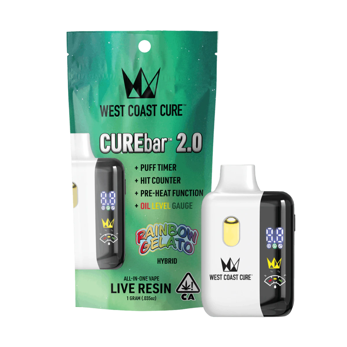West Coast Cure - Rainbow Gelato (H) | 1g Live Resin CUREbar 2.0 AIO Vape | West Coast Cure Main Image