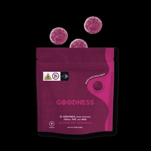 GOODNESS - Goodness | Raspberry Gummies 100MG THC per bag (10 mg/serving)