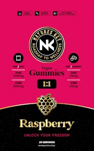 Nature's Key - Raspberry 1:1 (500mg/cbd) Vegan Gummies (H)