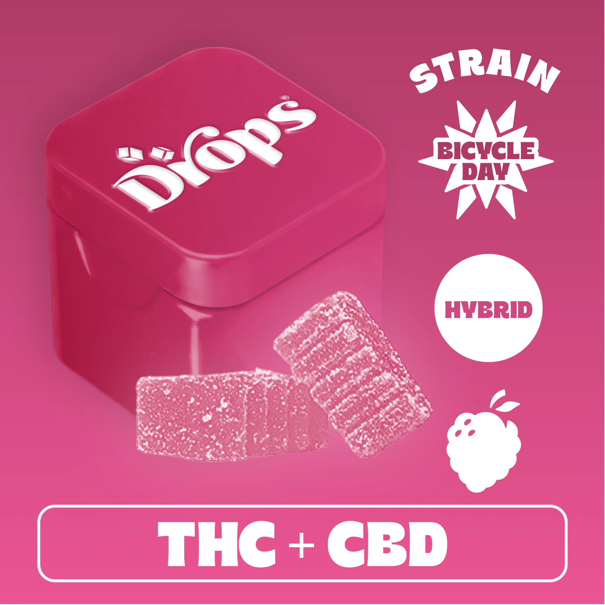 Drops - Drops | Live Rosin Gummies | Raspberry | Bicycle Day | THC:CBD 2:1 | 100mg Main Image