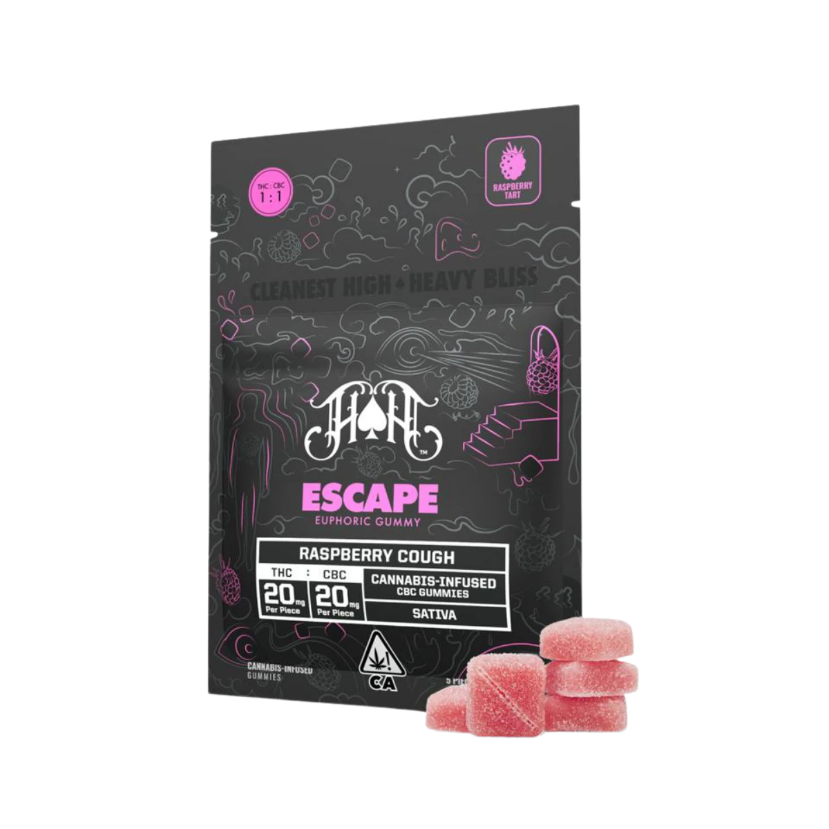Heavy Hitters - Raspberry Cough (S) | Escape 100mg 1:1 THC:CBC Gummies | Heavy Hitters Main Image