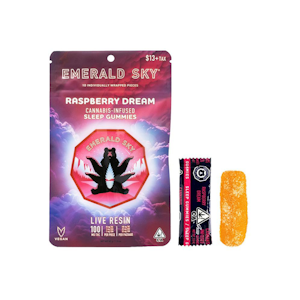 Emerald Sky - 140mg THC:CBD:CBN Raspberry Dream Gummies (10mg THC, 2mg CBD, 2mg CBN - 10 pack) - Emerald Sky