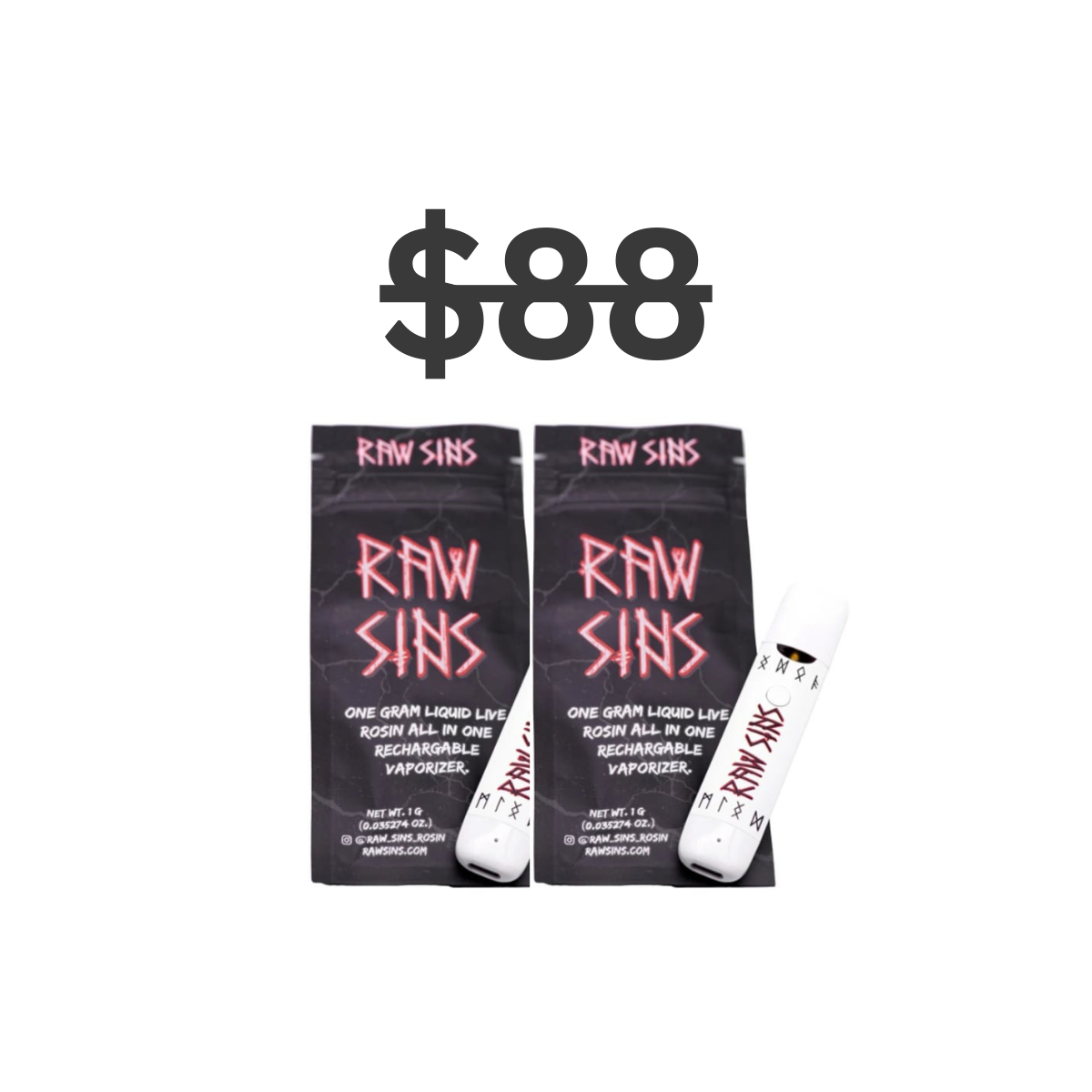 Raw Sins Vape Bundle | 2x 1g Liquid Live Rosin All In One | Raw Sins