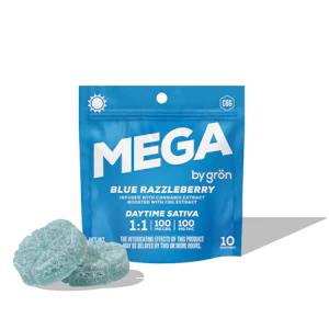 GRON - Mega Pearl |  Blue Razzleberry 1:1 CBG/THC | 100mg/10pk Soft Chews