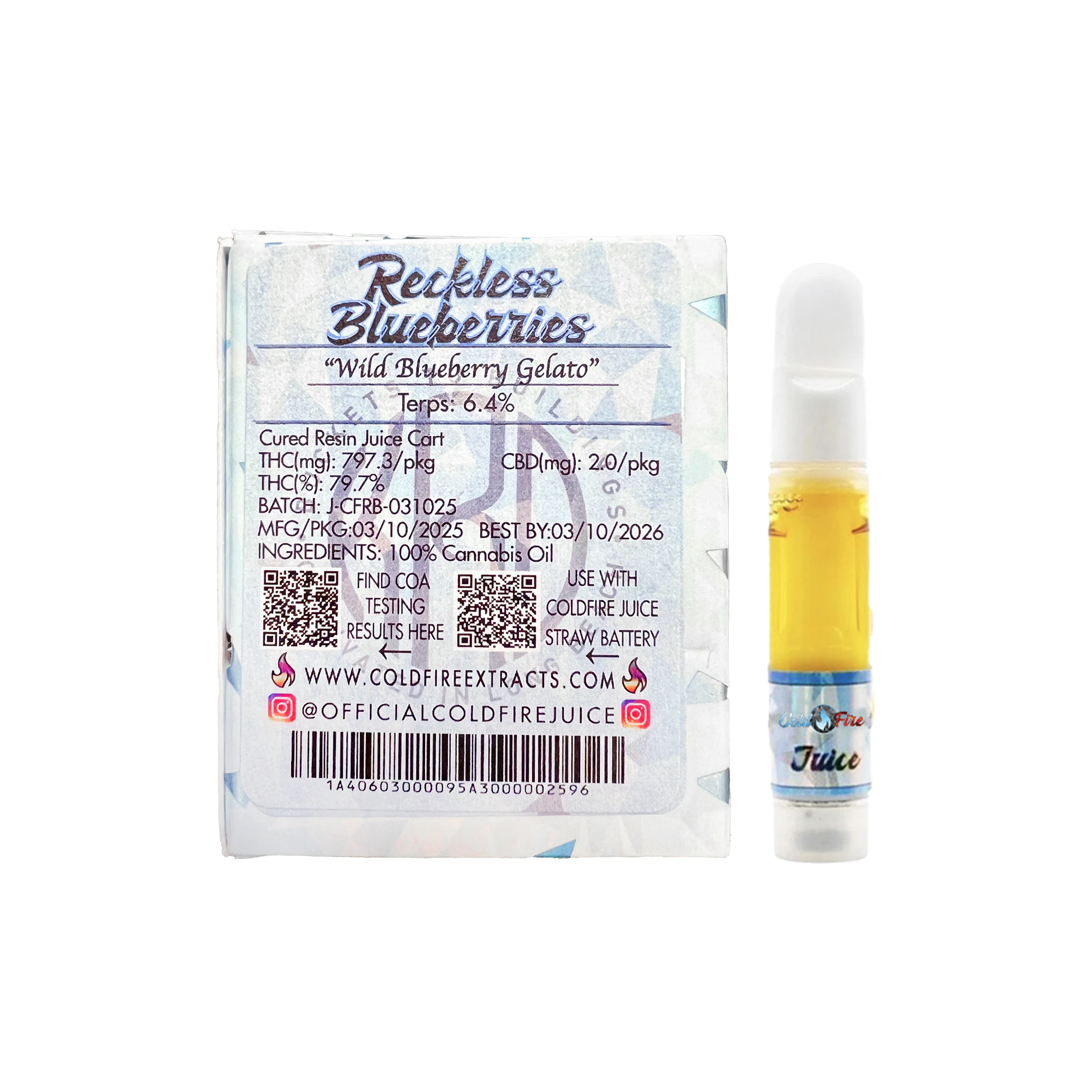 COLD FIRE - ColdFire x KRD Reckless Blueberries Cured Resin Juice Cartridge 1.0g Main Image
