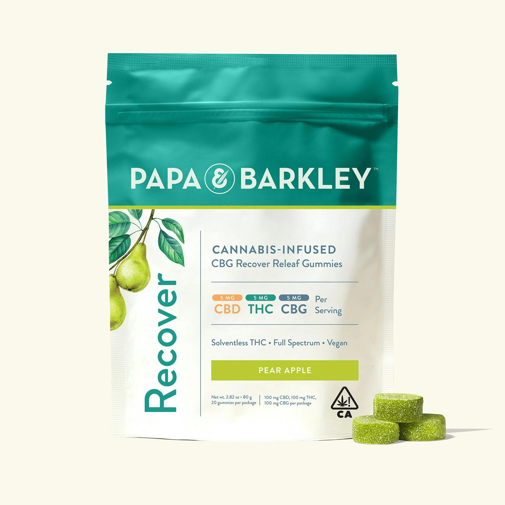Papa & Barkley - Papa & Barkley Recover 100mg CBD/100mg THC/100mg CBG Pear Apple Gummies Main Image