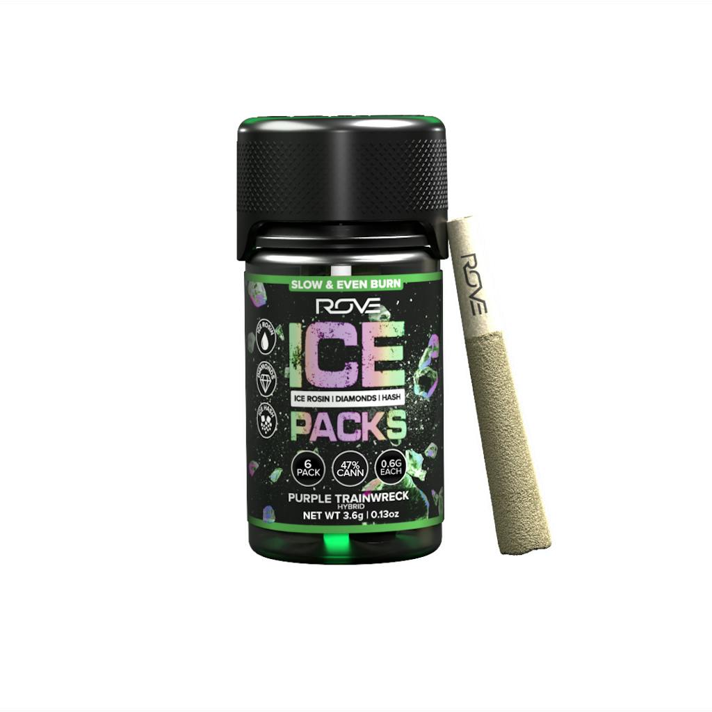 Rove Ice Packs Purple Trainwreck Rosin Diamond Hash Infused Pre-Rolls 6-Pack 3.6g