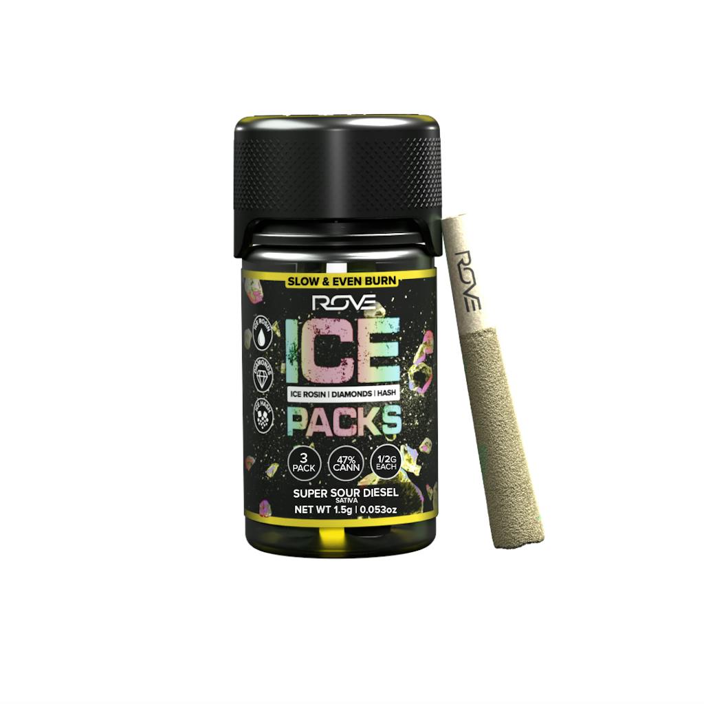 Rove Ice Packs Super Sour Diesel Rosin Diamond Hash Infused Pre-Rolls 6-Pack 3.6g