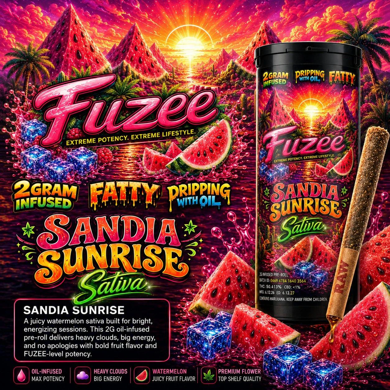 All Ways Aeroponics - FUZEES | 2 Gram Infused Pre-Roll | Sandia Sunrise (S) Main Image