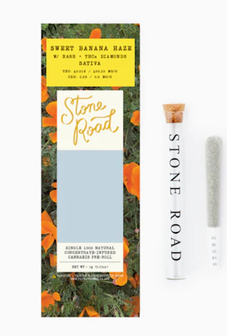 STONE ROAD - Sweet Banana Haze -Sativa-40.01% THC  | 1g Diamond & Bubble Hash Infused (Pre-Roll) | Stone Road - S2 middle