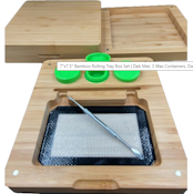 7“X7.5“ BAMBOO ROLLING TRAY BOX SET W/DAB MAT, TOOL  AND 3 WAX CONTAINERS