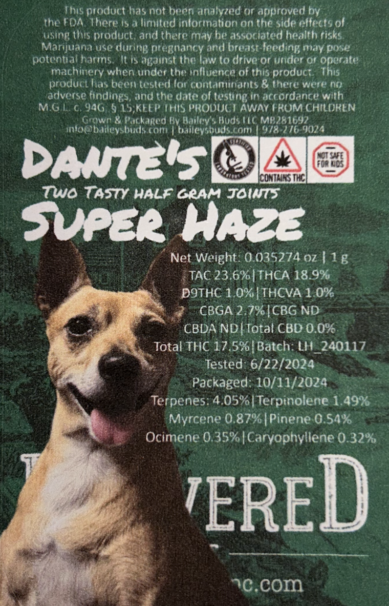 Dante's Super Haze *Delivered Exclusive 4% Terps* | 2 x 0.5g Prerolls | TAXES INCLUDED