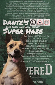 Delivered, Inc - Dante's Super Haze *Delivered Exclusive 4% Terps* | 2 x 0.5g Prerolls | TAXES INCLUDED