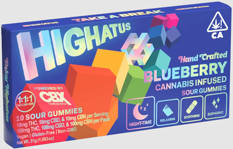 HIGHATUS - Blueberry 300mg 1:1:1 THC/CBD/CBN Hand Crafted Sour Gummies - Highatus
