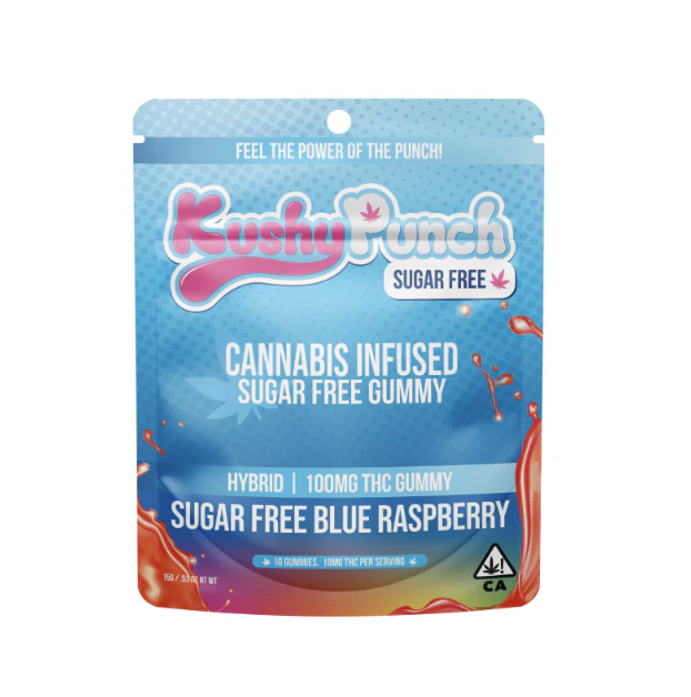 Kushy Punch - Kushy Punch - SUGAR FREE Hybrid Blue Raspberry INDIVIDUAL GUMMIES 100MG Main Image