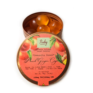 RUBY FARMS - ''Immunity Boost'' Peach Ginger Cayenne - Live Resin Blend Gummies - 20 Count
