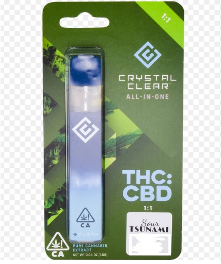 Crystal Clear - Crystal Clear - Sour Tsunami - 1:1 CBD/THC Live Resin 1g Disposable Vape Main Image