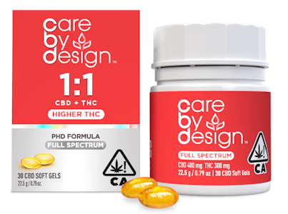 CARE BY DESIGN - Care By Design 1:1 CBD + Higher THC Full Spectrum - Soft Gels - 30ct