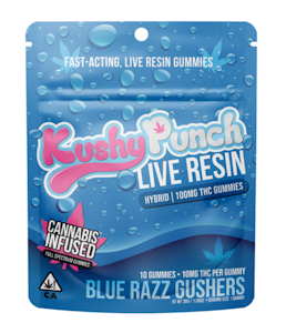KUSHY PUNCH - (2 for $30 MIX & MATCH) Blue Razz Gushers - 100mg Live Resin Gummies (Kushy Punch)