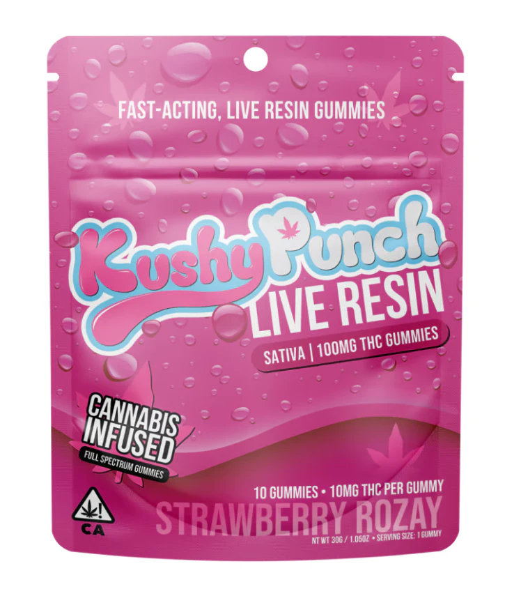 Kushy Punch - (2 for $30 MIX & MATCH) Strawberry Rozay - 100mg Live Resin Gummies (Kushy Punch) Main Image
