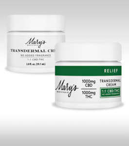 MARY'S MEDICINALS - MARY'S MEDICINALS - Topical - 1:1 CBD:THC - Fragrance-Free Transdermal Cream - 1000MG - 2oz