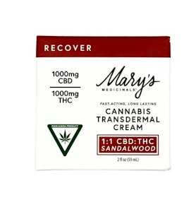 MARY'S MEDICINALS - [MARY'S MEDICINALS] Transdermal Cream - 1000mg - Sandalwood CBD:THC 1:1