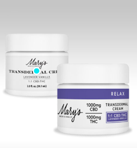 MARY'S MEDICINALS - MARY'S MEDICINALS - Topical - 1:1 CBD:THC - Lavender Vanilla Transdermal Cream - 1000MG - 2oz