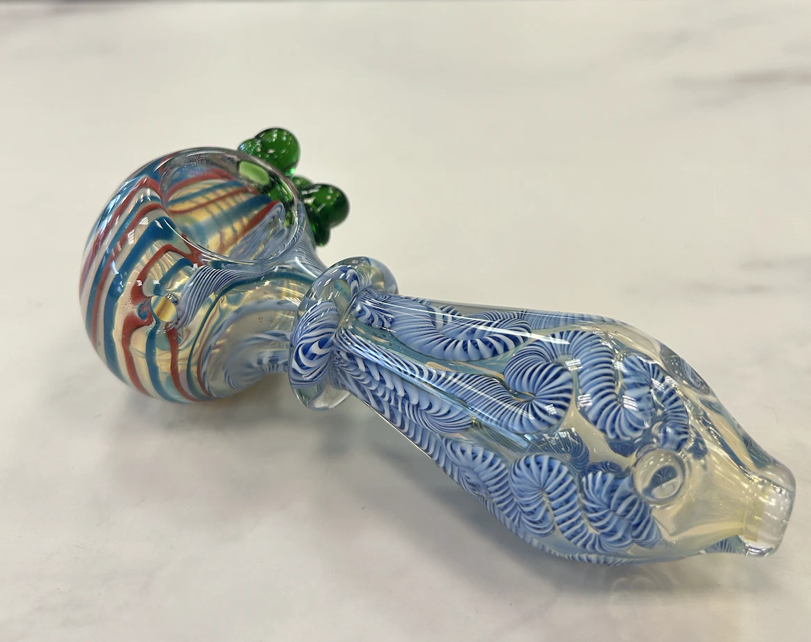 Khan's Glass - Blue & White Swirl Glass Pipe Main Image