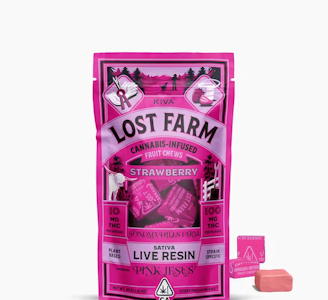 KIVA - LOST FARM 100mg Strawberry Pink Jesus Live Resin Fruit Chews