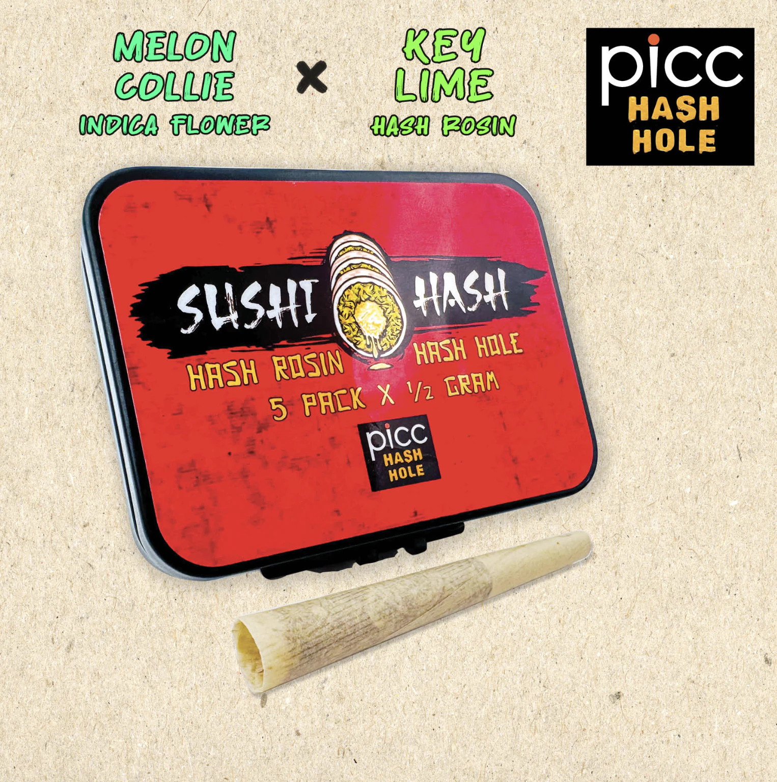 PICC - Melon Collie X Key Lime Rosin - 5pk Infused Pre-Rolls Main Image
