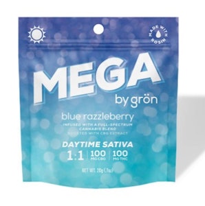 Gron - Blue Razzleberry MEGA 1:1 (CBG/THC) Daytime Gummies - 100MG