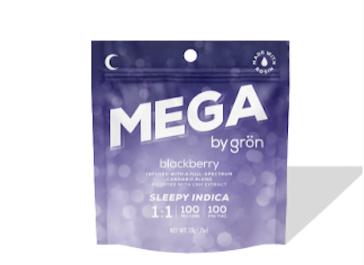 Grön Edibles - Grön 1:1 Blackberry Mega - Sleepy Indica CBN/THC - 100mg