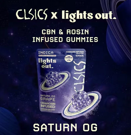 Lights Out - LIGHTS OUT: *OVERSTOCK* Saturn OG Live Rosin CBN Gummies 10-Piece/100mg (I) Main Image