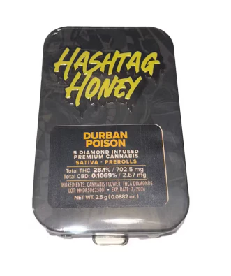 Hashtag Honey - Hashtag Honey - Durban Poison - Diamond Infused .5g Preroll - 5pk Main Image
