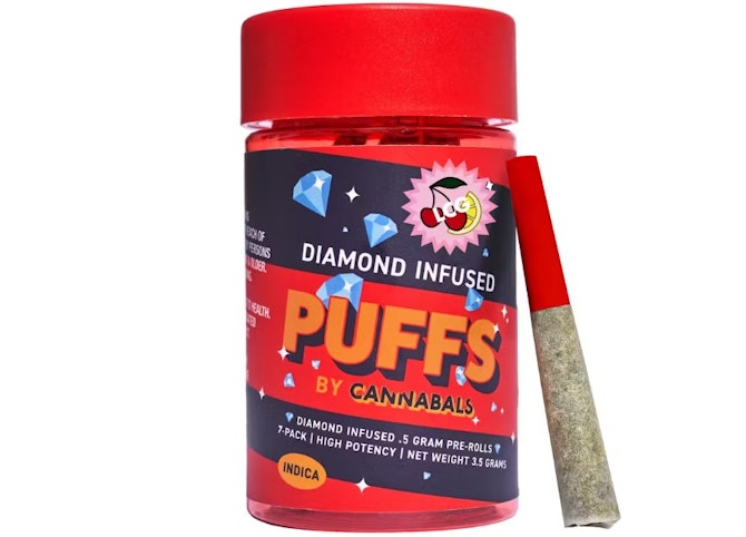 Cannabals - Lemon Cherry Gelato -Indica- 33% THC | 3.5g (Diamond Infused Pre-Rolls) 7pk | PUFFS by Cannabals      -b1 front