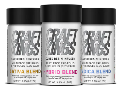 Craft Kings - Indica Blend Cured Resin Infused 5pk/3.5g Prerolls
