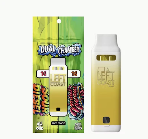 LEFT COAST - Sour Diesel x Maui Waui -Sativa- 89.7%/88.5% THC | 2g (Dual Chamber Vape) | Left Coast -SSS7 Front