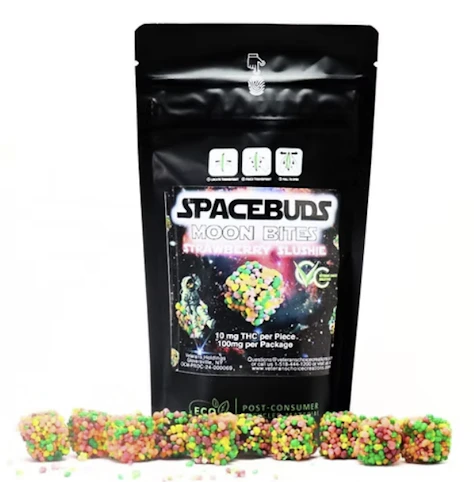 SPACEBUDS - Strawberry Slushie -Hybrid- 100mg THC | 10pk Gummies (Moon Bites) | SpaceBuds   -c4 Front